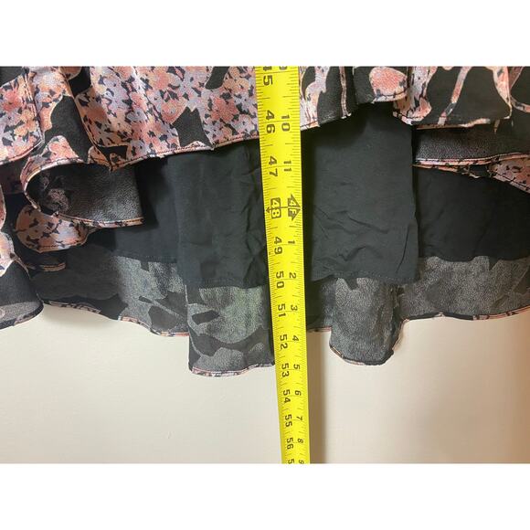 ANTHROPOLOGIE DRESS CABALLERO WRAP MIDI METALLIC FLORAL BLACK CORAL TAN FALL - Picture 16 of 16